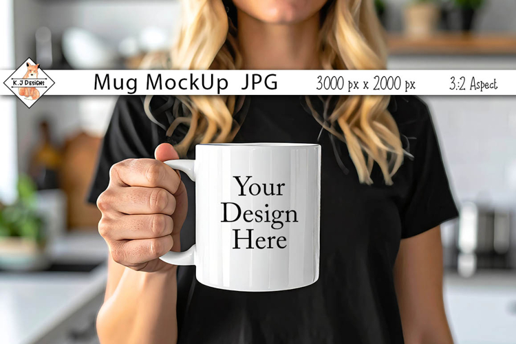 Lady holding mug mockup photo JPG