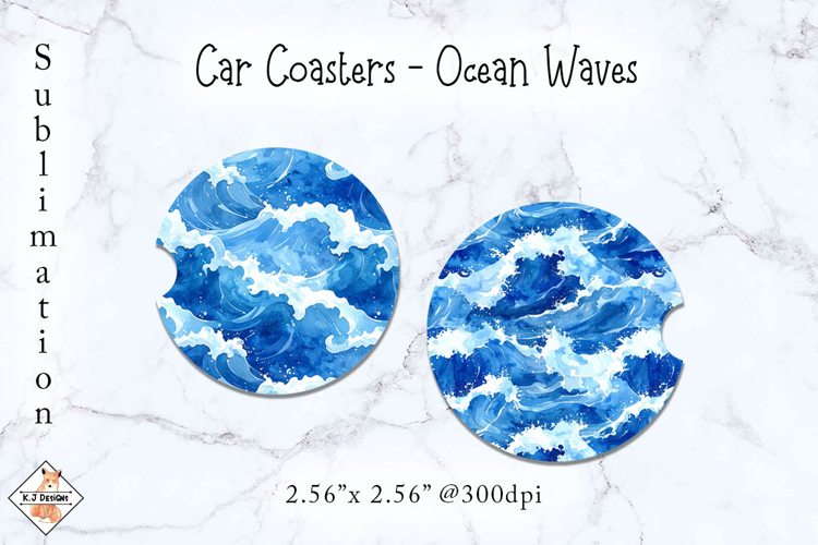 Ocean Waves Car Coasters | Sublimation Designs