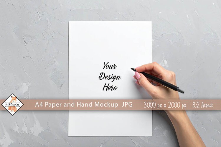 A4 Paper & Hand Mockup JPG example image 1