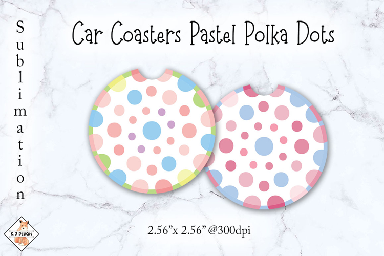 Car Coasters Pastel Polka Dots Sublimation Design