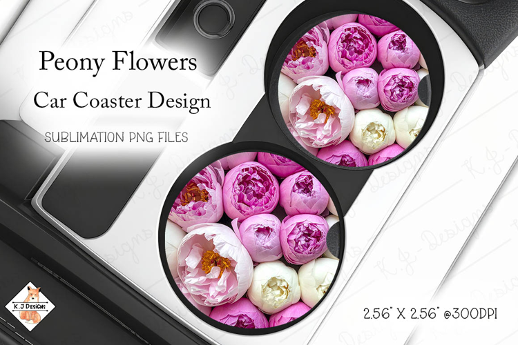 Peony Flowers Car Coasters | Sublimation Designs