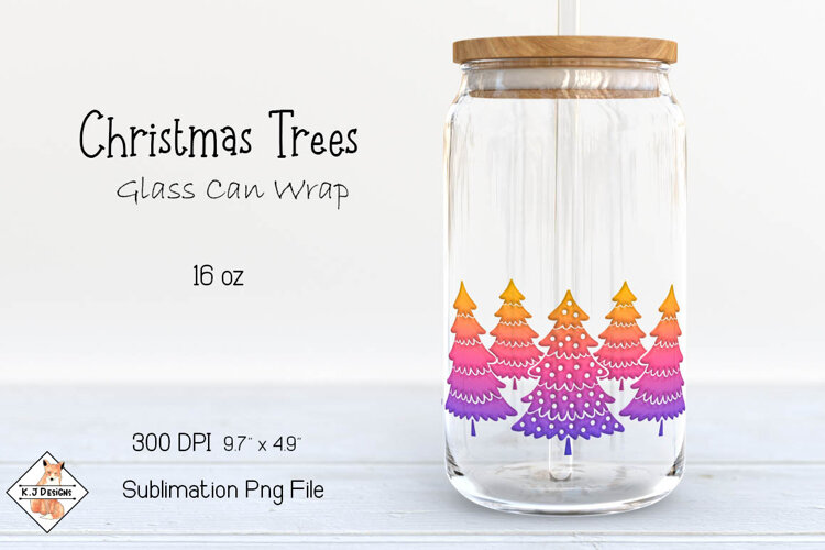 Pink Christmas Trees Glass Can Wrap Sublimation Design example image 1