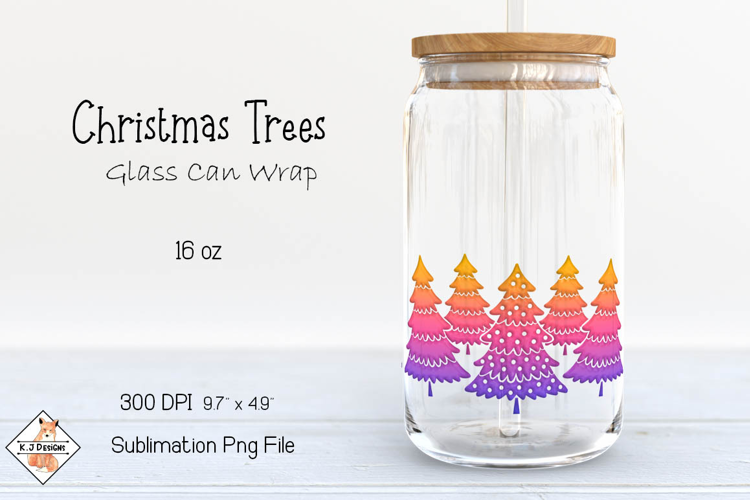 Pink Christmas Trees Glass Can Wrap Sublimation Design