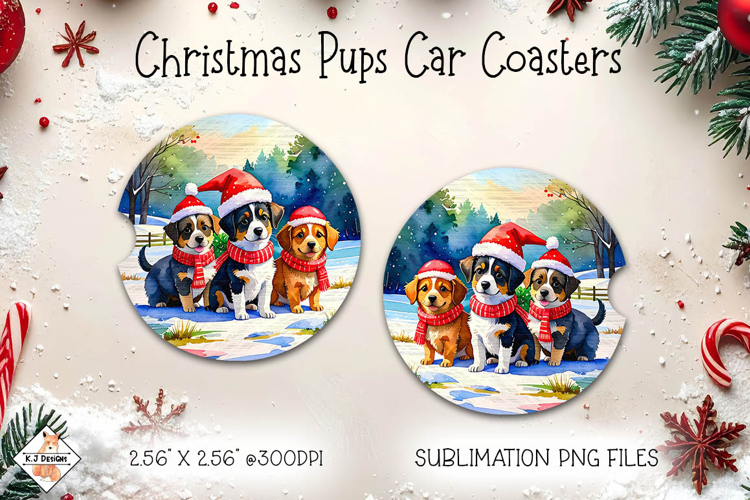 Christmas Pups Car Coasters | Sublimation Designs