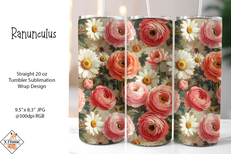 Ranunculus Flowers Sublimation Tumbler Wrap Design