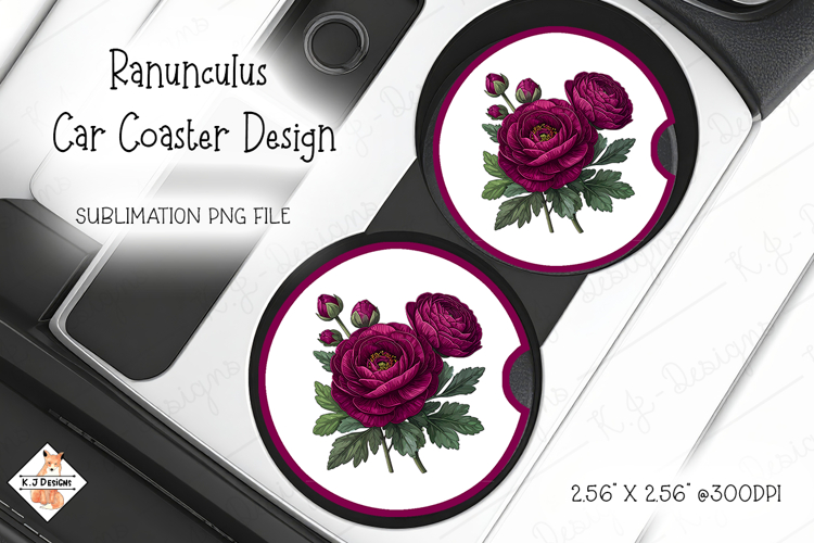 Ranunculus Car Coaster Design Sublimation