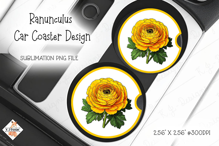 Ranunculus Car Coaster Design Sublimation