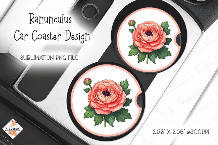 Ranunculus Car Coaster Design Sublimation