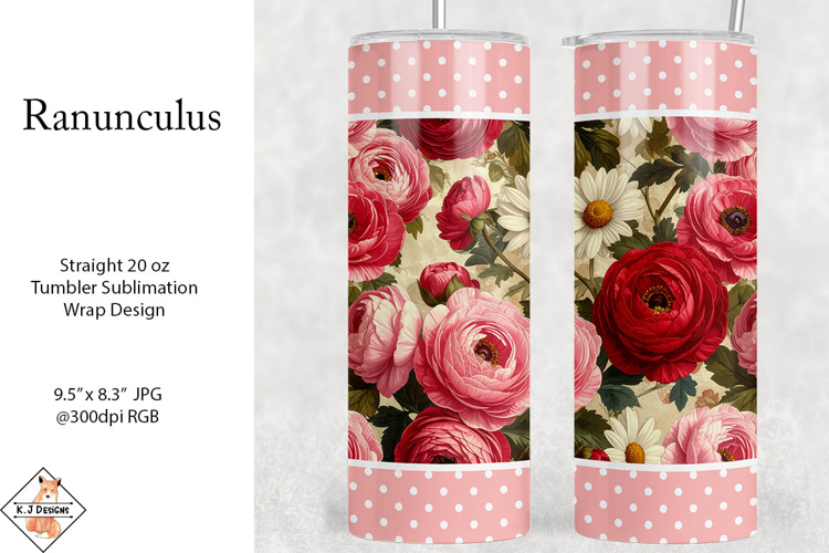 Ranunculus Flowers Sublimation Tumbler Wrap Design