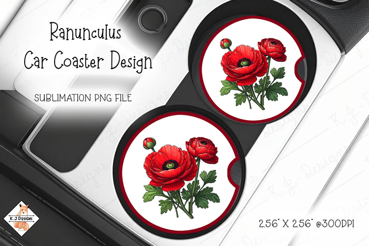 Ranunculus Car Coaster Design Sublimation