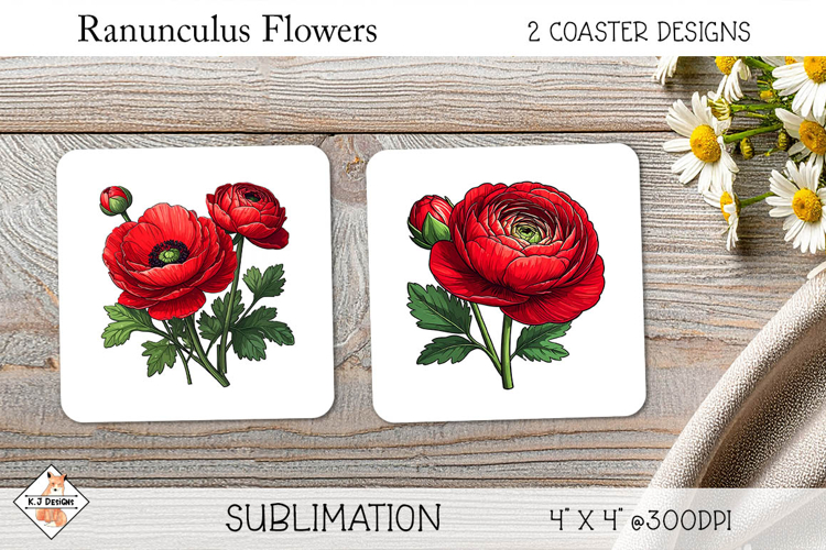 Ranunculus Coasters Sublimation Designs