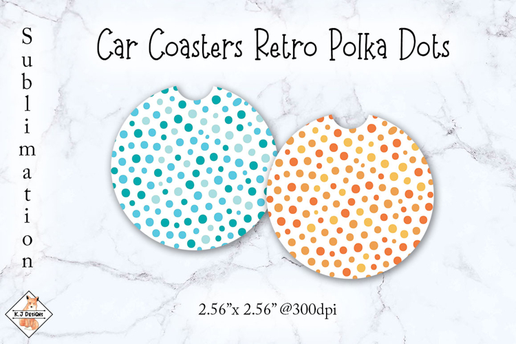 Car Coasters Retro Polka Dots Sublimation Design
