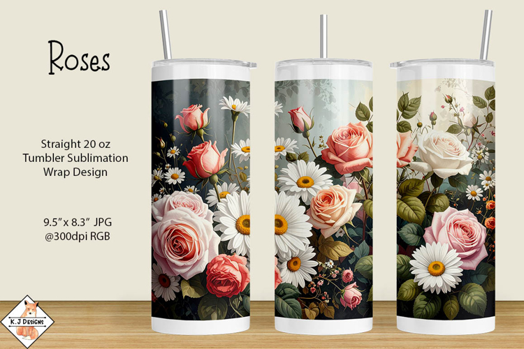 Roses & Daisies Tumbler Sublimation Wrap