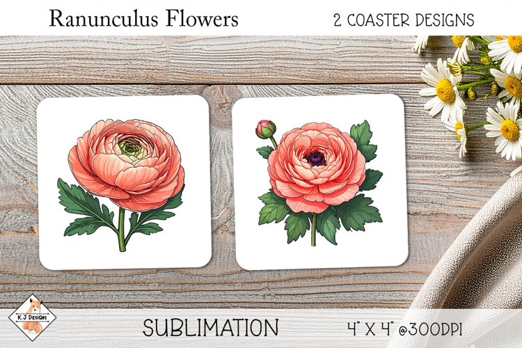 Ranunculus Coasters Sublimation Designs