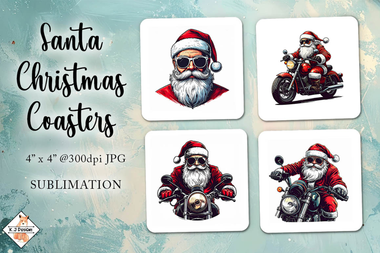 Santa on a Bike Christmas Coasters Sublimation