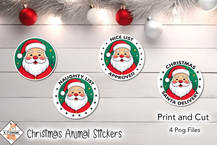 Christmas Happy Santa Stickers | Print and Cut example image 1