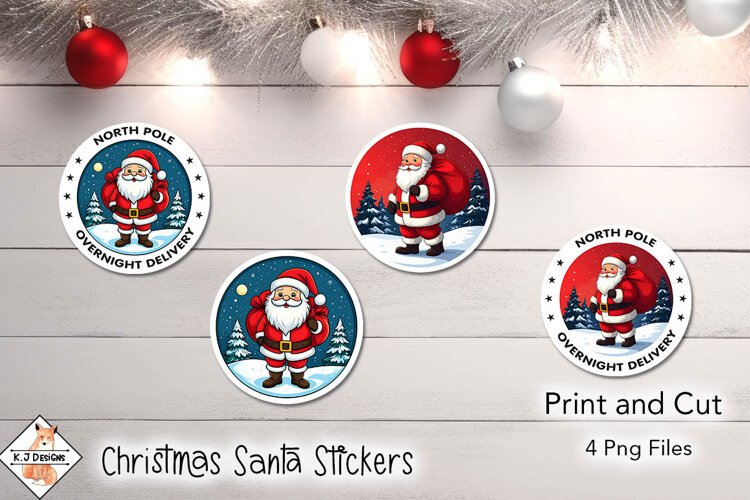 Christmas Happy Santa Stickers | Print and Cut example image 1