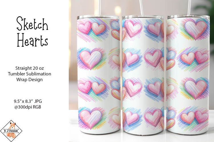 Sketch Hearts Tumbler Sublimation Wrap