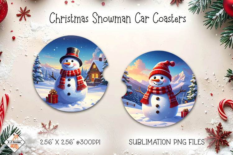 Christmas Snowman Car Coasters | Sublimation Designs