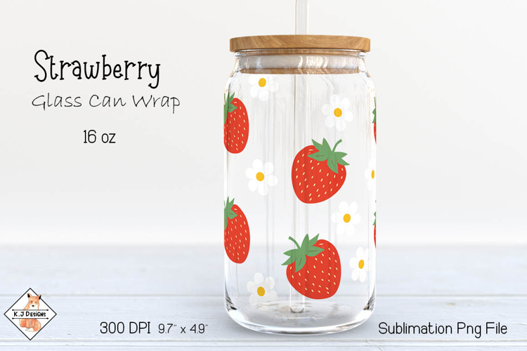 Libbey Strawberry Glass Can Wrap Sublimation Design