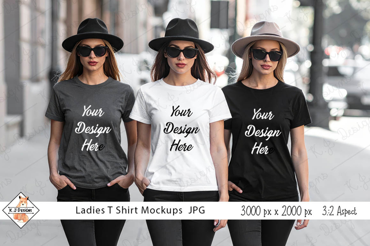 Three Ladies T Shirt mockup jpg