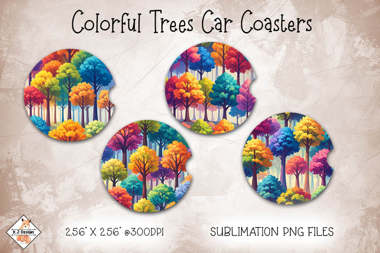Colorful Trees Car Coasters | Sublimation Designs