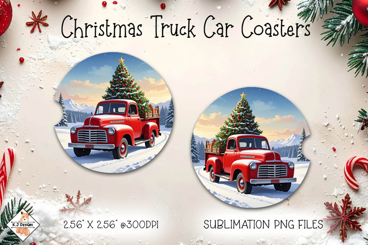 Christmas Truck Car Coasters | Sublimation Designs