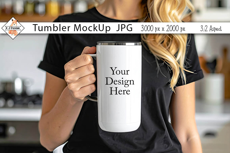 Lady holding tumbler mockup photo JPG