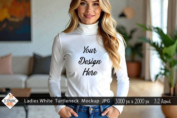 Ladies White Turtleneck Mock Up Photo JPG | Background