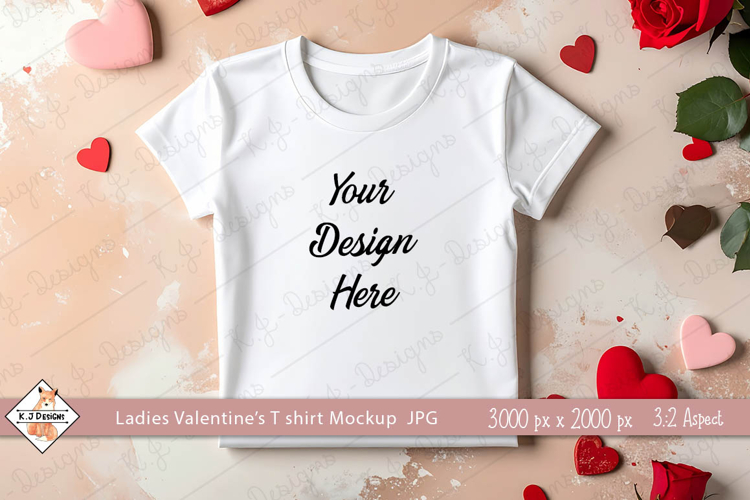 Ladies Valentines White T Shirt mockup jpg