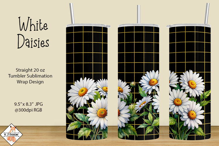 White Daisies Tumbler Sublimation Wrap