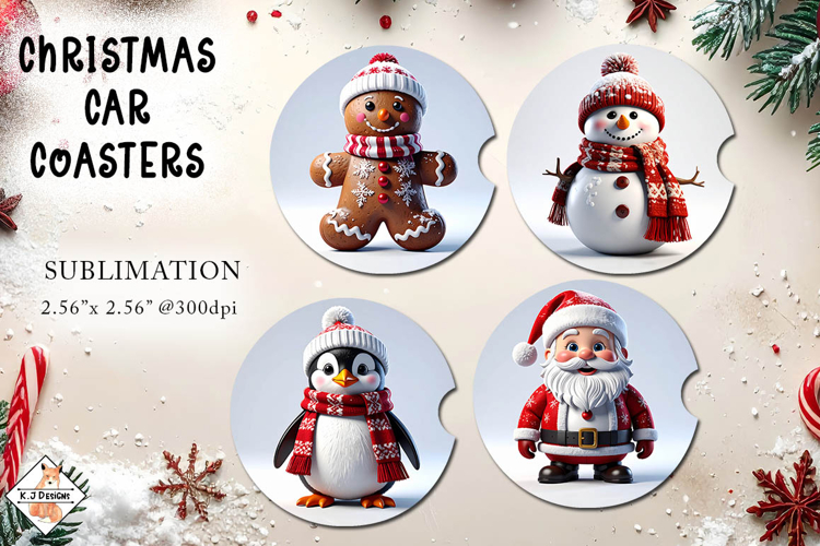 Christmas Car Coasters | Sublimation Designs