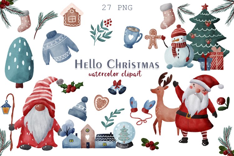 Watercolor christmas clipart, Christmas elements PNG