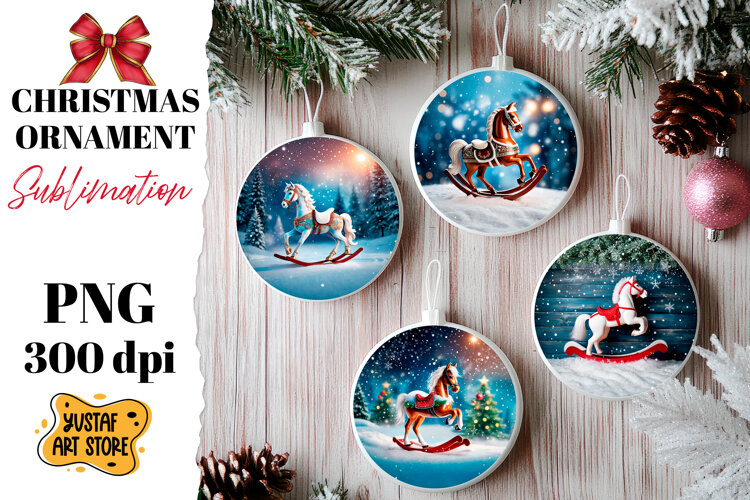 Christmas ornament rocking horse sublimation. example image 1