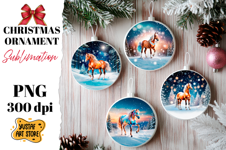 Christmas ornament winter horse sublimation.