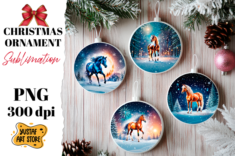 Christmas ornament winter horse sublimation.
