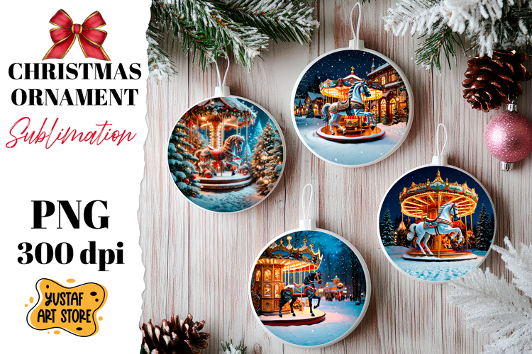 Christmas ornament horse carousel sublimation.