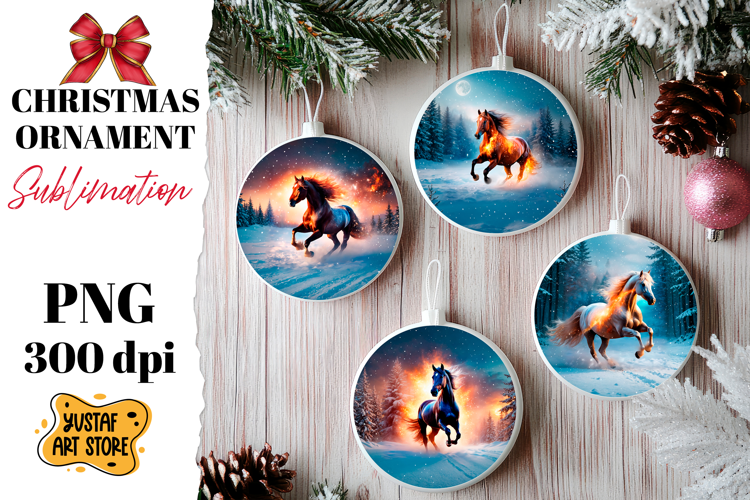 Christmas ornament flame horse sublimation.