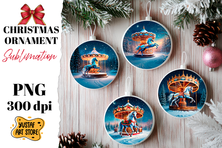 Christmas ornament horse carousel sublimation.