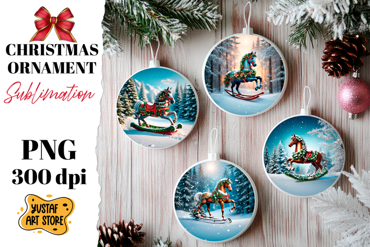 Christmas ornament rocking horse sublimation.