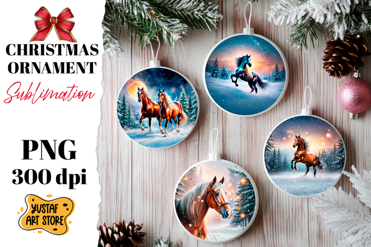 Christmas ornament winter horse sublimation.