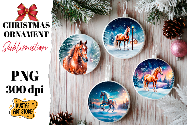Christmas ornament winter horse sublimation.