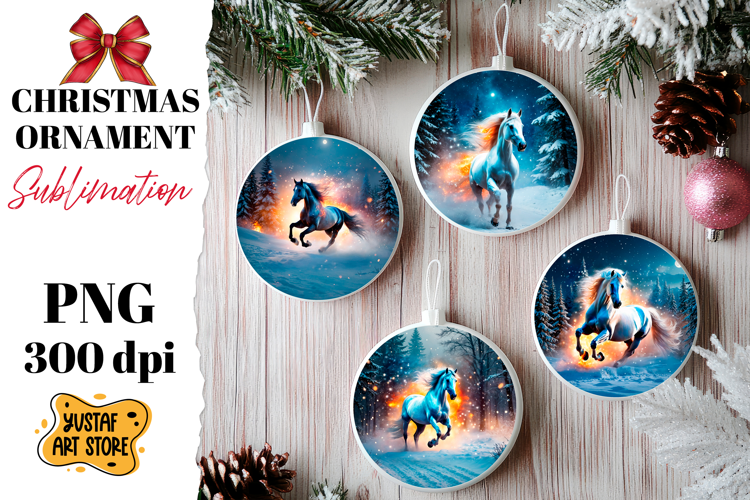 Christmas ornament flame horse sublimation.