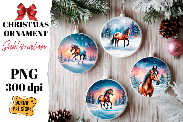 Christmas ornament winter horse sublimation.