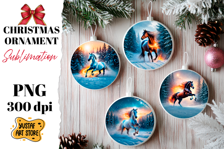 Christmas ornament flame horse sublimation.