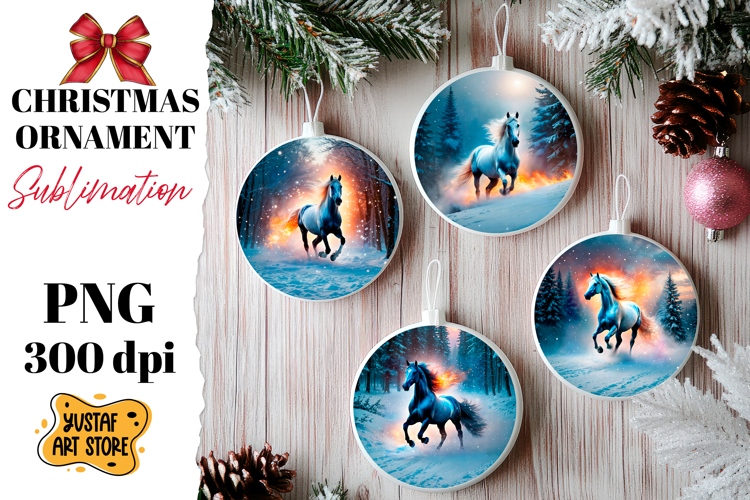 Christmas ornament flame horse sublimation.
