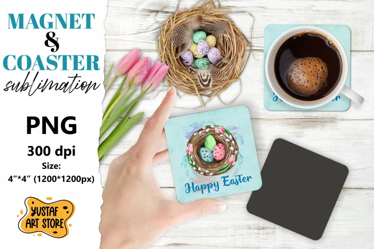 Easter magnet sublimation/Easter coaster PNG. Happy Easter