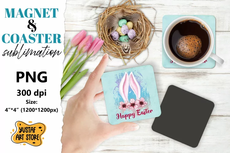 Easter magnet sublimation/Easter coaster PNG. Happy Easter