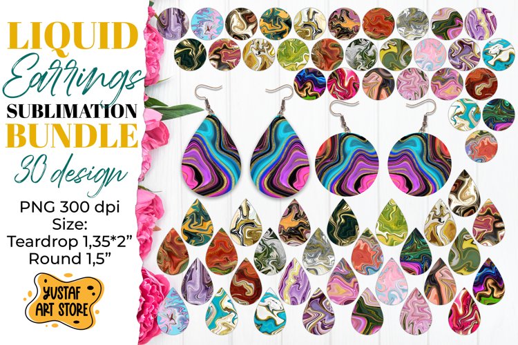 Earrings Sublimation Bundle. Teardrop and Round 30 design