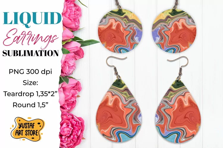 Abstract Earrings Sublimation. Teardrop and Round